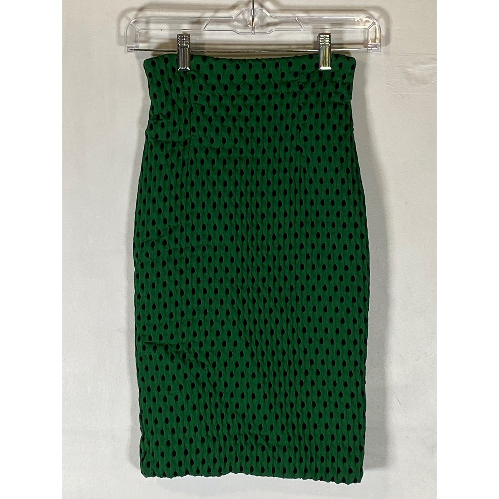 H&M Green Polka Dot Textured Pencil Skirt‎ Lined Retro Chic Size 4